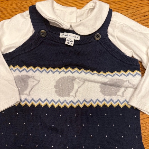 Like New Janie and Jack Navy and White Collared Top Hedgehog print 6-12M - Picture 2 of 10